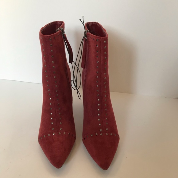 Universal Thread ankle suede booties burgundy stud - Picture 3 of 6